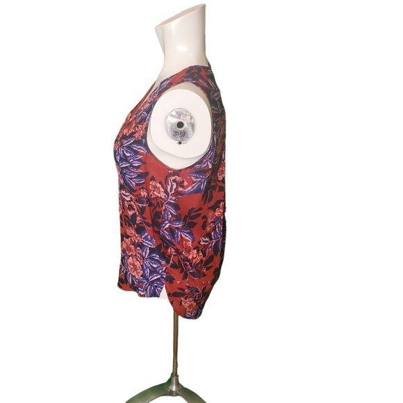 Rebecca Taylor Floral Silk Tank Satin Blouse Top Burnt Red Multi Sz 2 - Picture 5 of 8